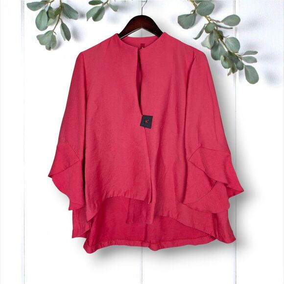IC By Connie K Jackets & Blazers - IC by Connie K Jacket XL Coral Pink Lagenlook Artsy Swing 1-Button Rayon Nylon